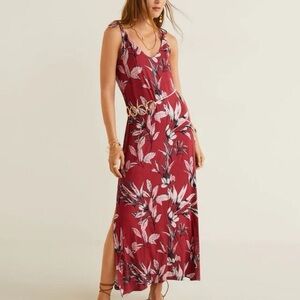Mango Red Floral Sleeveless Maxi Dress - Size 8